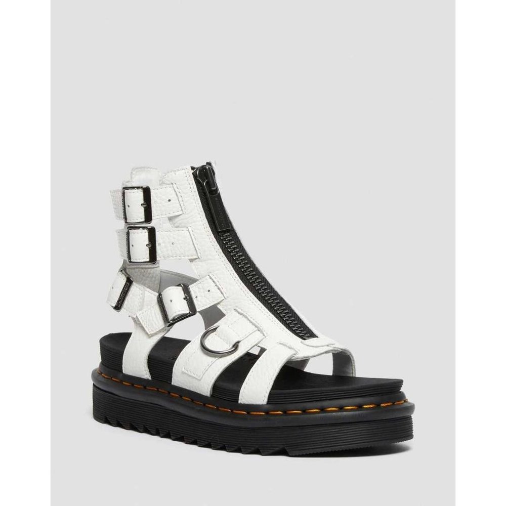 Dr. Martens Olson Zipped Leather Strap Sandals White Milled Napa NEW
